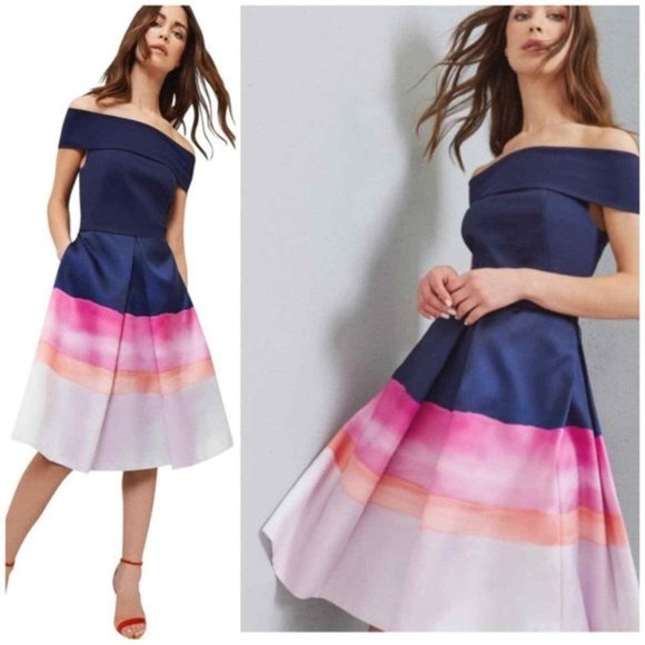 Ted Baker London Dresses & Skirts - Ted Baker London Holli off-the-shoulder striped dress